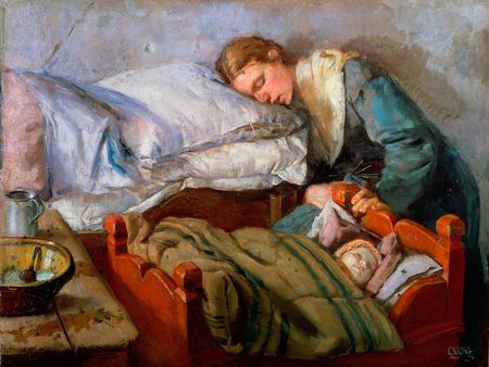 mère endormie avec son enfant christian Krohg 1883